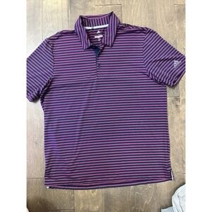 Adidas Polo Shirt Men's Large Pink/Blue striped  Club Logo Short Sleeve Golf